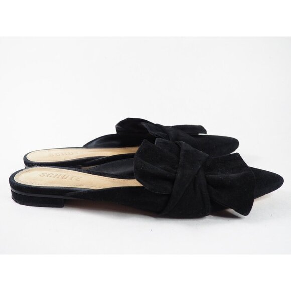 Schutz Black Suede Pointed Toe Bow Slides Flats, Size 7.5 (US) - Picture 5 of 10